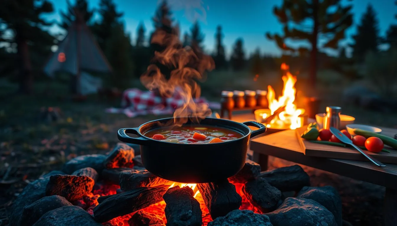 Campfire Dutch Oven Soup Cooking Campfire Dutch Oven Soup Cooking