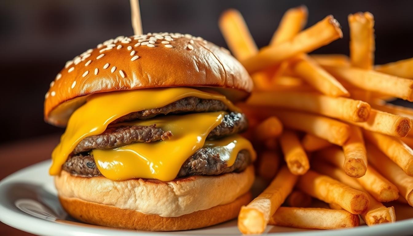 cheeseburger and fries