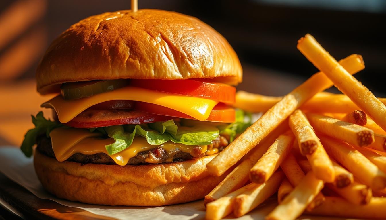 cheeseburger and fries
