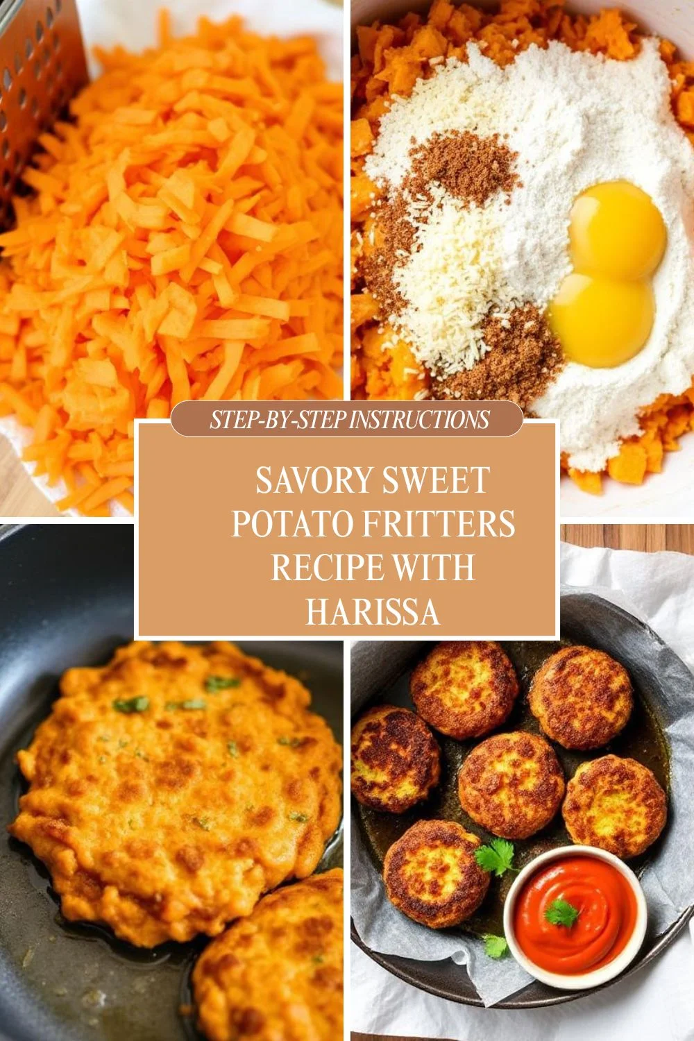 Savory Sweet Potato Fritters Recipe with Harissa 3 Brown and Beige Collage Cozy Home Fall Pinterest Idea Pins 1 swalt recipes