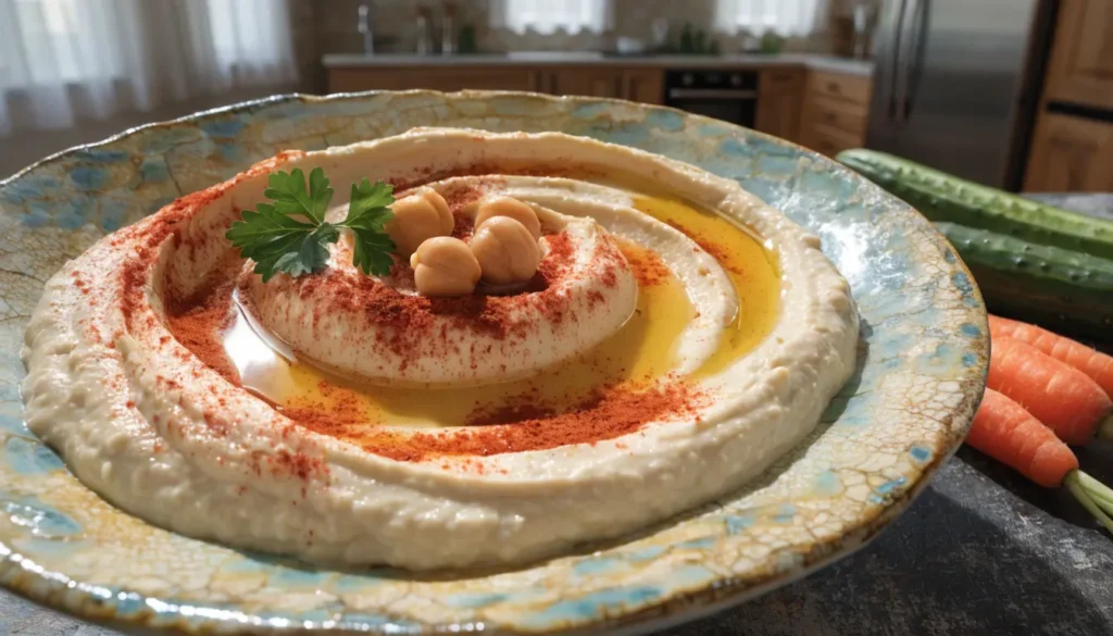 The Ultimate Low Calorie Hummus Recipe: Creamy, Dreamy, and Just 47 Calories Per Serving 1 a high angle ultra realistic professional food ph