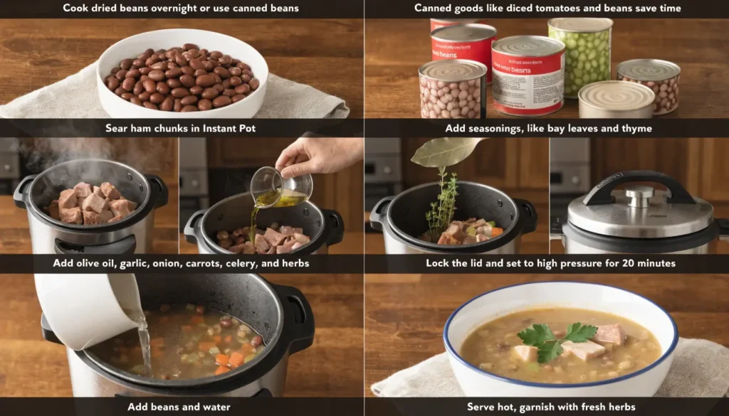 step by step how to make instant pot ham and bean