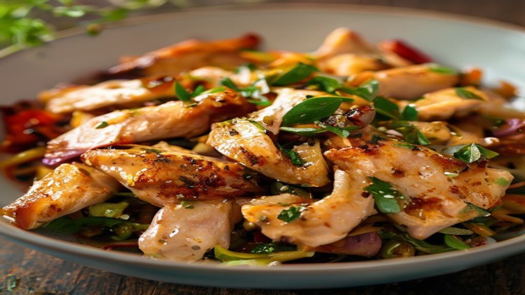 swaltrecipes 10 A vibrant diabetic friendly chicken stir fry with colorful vegetables in a wok.