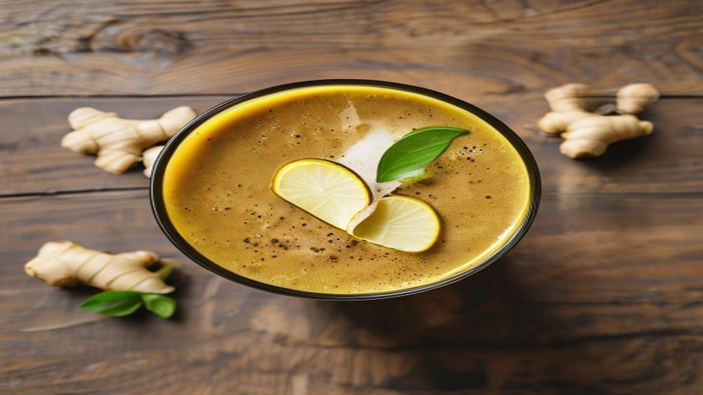 Golden Immune Boosting Smoothie Top-down view of a golden immune boosting smoothie.