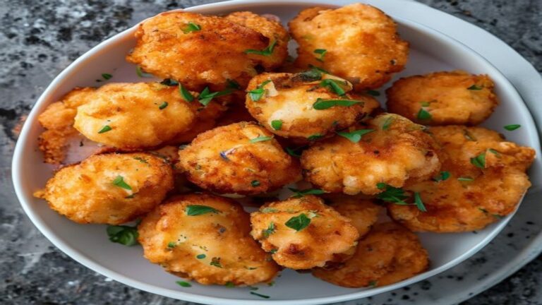 Top-down view of homemade baked chicken nuggets showing the crispy parmesan texture.