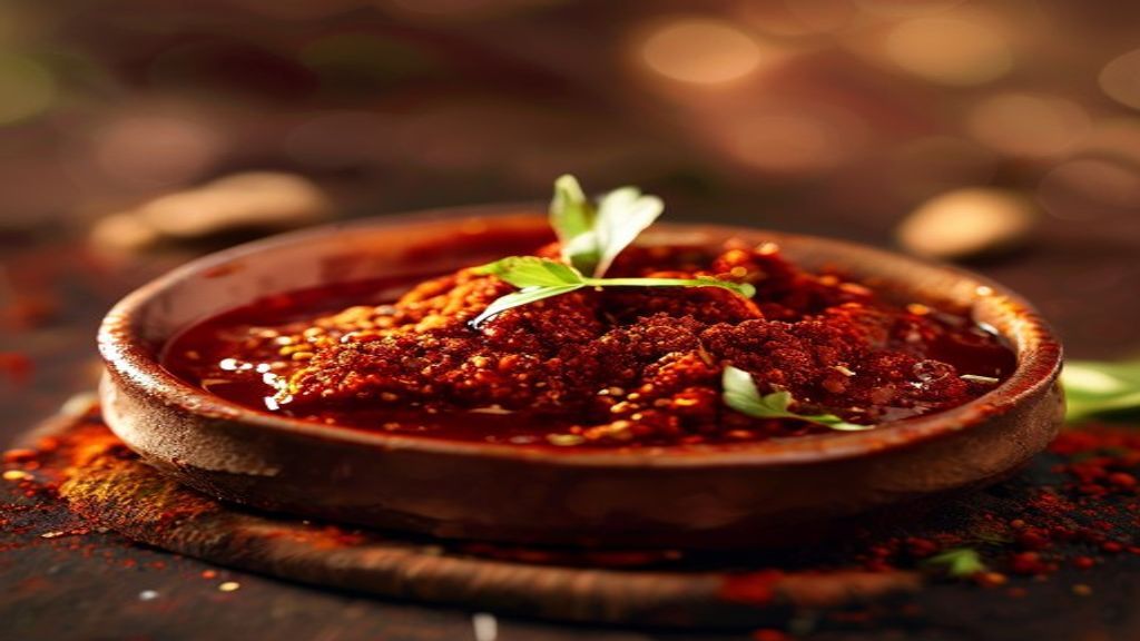 swaltrecipes 11 A small glass bowl filled with vibrant, freshly ground homemade chili powder.