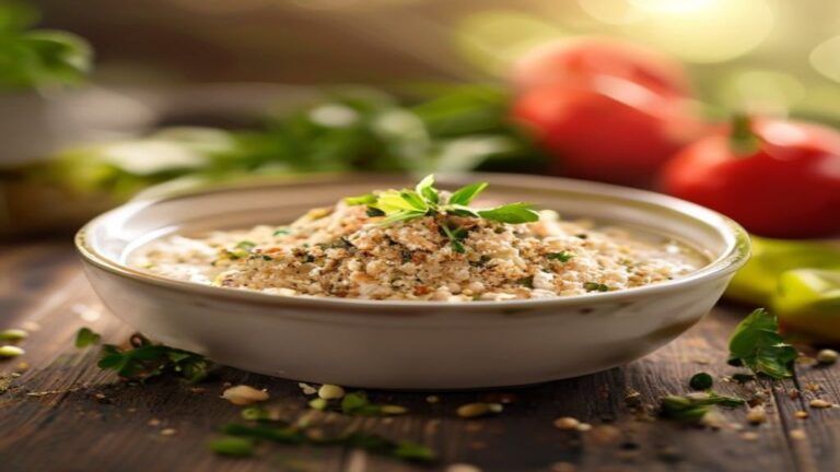 A small glass jar filled with homemade ranch seasoning mix on a wooden table.