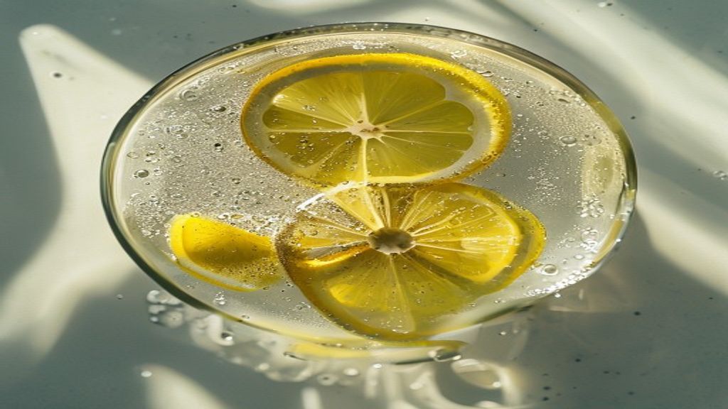 Refreshing Lemon Ginger Infusion Glass of lemon and ginger infused water for digestion.