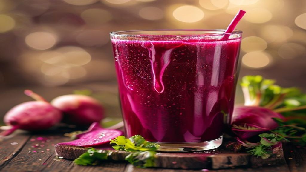 swaltrecipes 7 A glass of vibrant beetroot juice recipe fresh sitting on a wooden table.