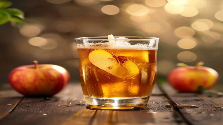A glass of apple cider vinegar drink recipe with cinnamon and honey.