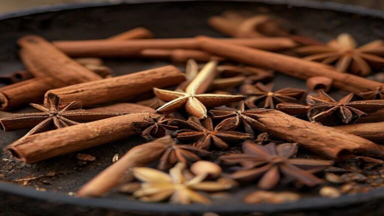 Whole spices being dry-toasted for homemade five spice powder.