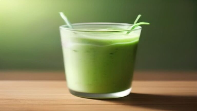 A vibrant green tea smoothie in a glass with a straw.